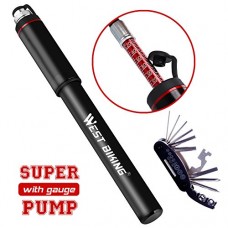 WESTGIRL Cycling Pump with Gauge  Portable Mini Bike Pump - Fits Presta Schrader - Accurate Inflation - High Pressure 150 PSI for Road Mountain BMX Bicycle Tire Pump  Includes Free Repair Gift - B07CPR4LBS